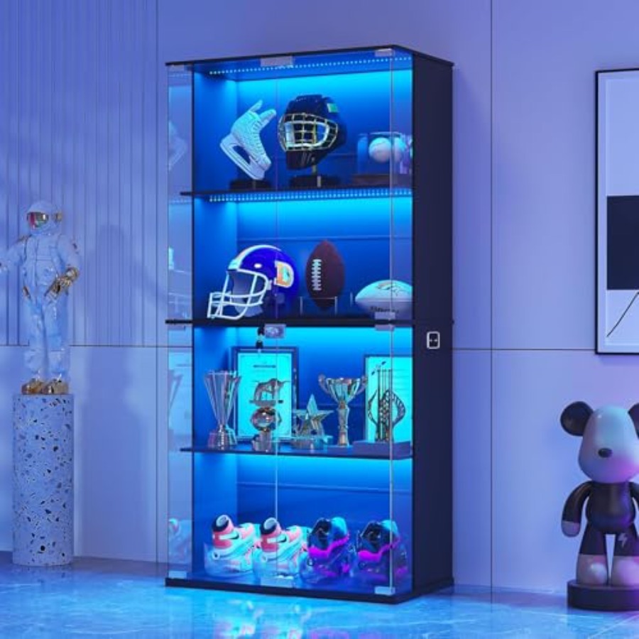 Glass Cabinet Display - Vitrine noire avec porte en verre,