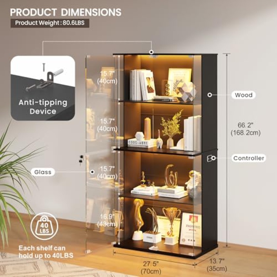 Vitrine noire avec porte en ve - Glass Cabinet Display avis et prix